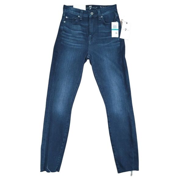 7 for All Mankind High-Waist Ankle Skinny in Deep Waters 3 Sz 24 - Picture 2 of 12